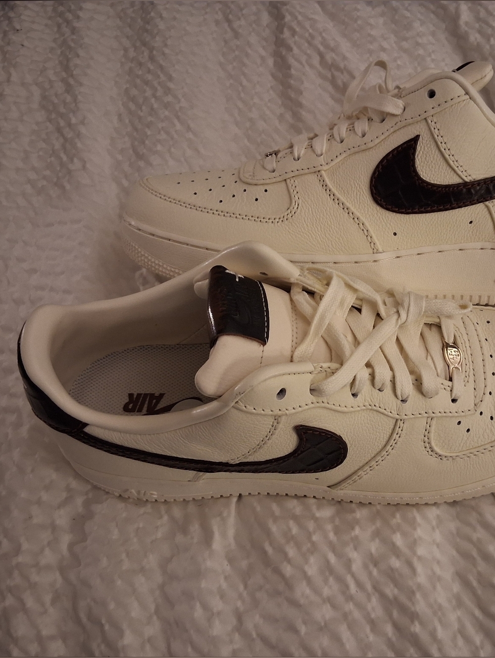 Nike Af1's  Low-Top Sneakers White with Dark Brown Croc Swoosh NWOB